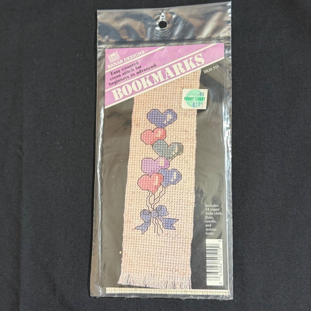 Cross Stitch Bookmark Kit Banar Designs Heart Balloons BKM-510 Vintage NEW